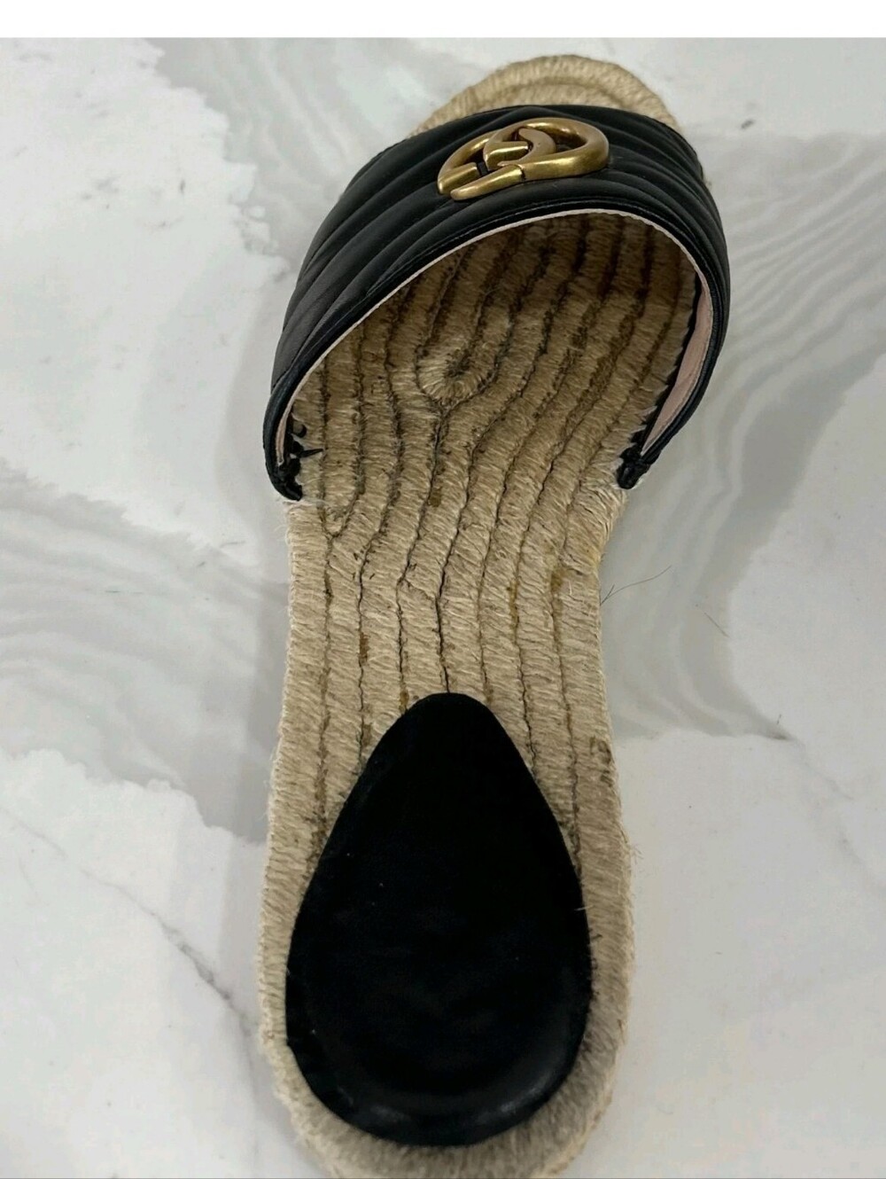 GUCCI Black Nappa Matelasse Gold GG Marmont Espadrille Slide Sandals 10 US = 41 - Picture 11 of 15